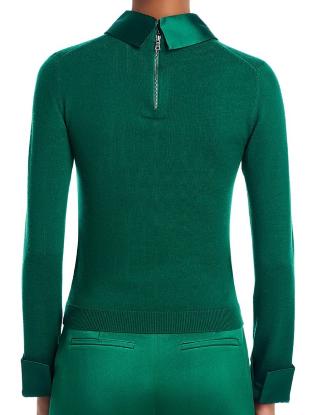 Alice and Olivia Emerald Green Long-Sleeve Sweater with Collar - Picture 2 of 4